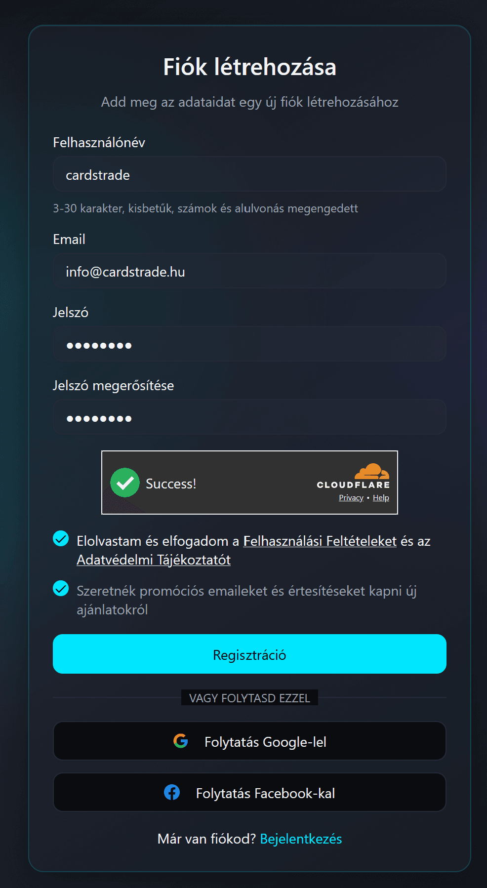 Regisztráció és profil